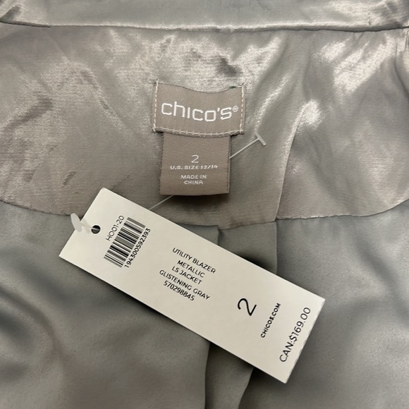 NWT Chico’s Utility Metallic Long Sleeve Jacket - Glistening Gray - Picture 4 of 5